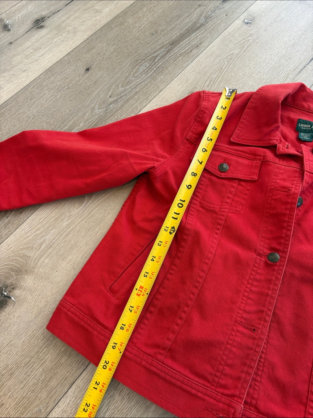Lauren Ralph Lauren Red Denim Jacket Women’s Medium Stretch Cotton Trucker Jean - Picture 11 of 12